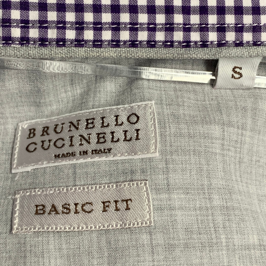 BRUNELLO CUCINELLI Size S Purple White Gingham Cotton Basic Fit Long Sleeve Shirt