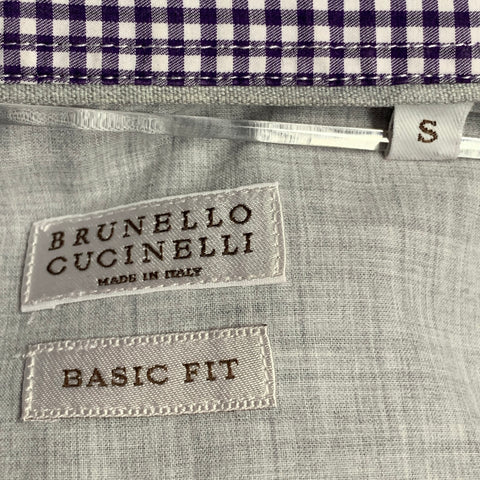 BRUNELLO CUCINELLI Size S Purple White Gingham Cotton Basic Fit Long Sleeve Shirt