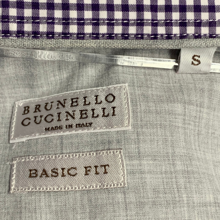 BRUNELLO CUCINELLI Size S Purple White Gingham Cotton Basic Fit Long Sleeve Shirt