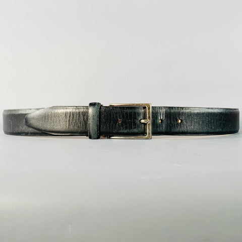 JOHN VARVATOS Size 42 Black Silver Leather Belt