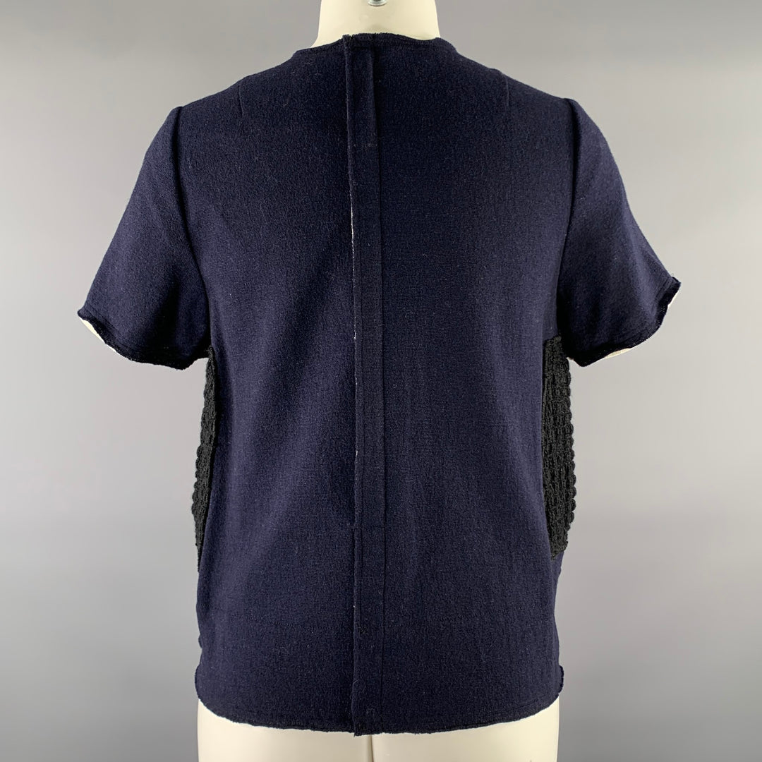 COMME des GARCONS Taille XS Tunique Décontractée en Maille Laine / Nylon Bleu Marine Noir