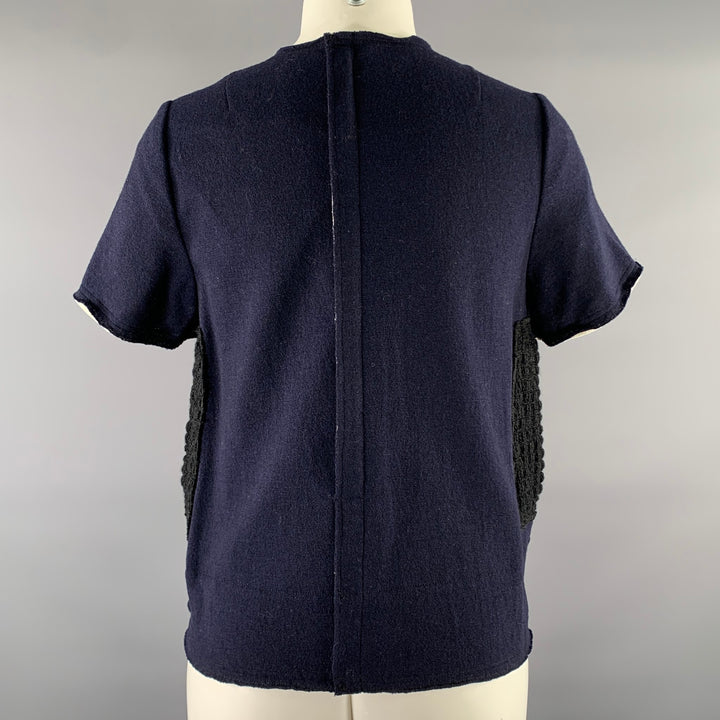 COMME des GARCONS Taille XS Tunique Décontractée en Maille Laine / Nylon Bleu Marine Noir