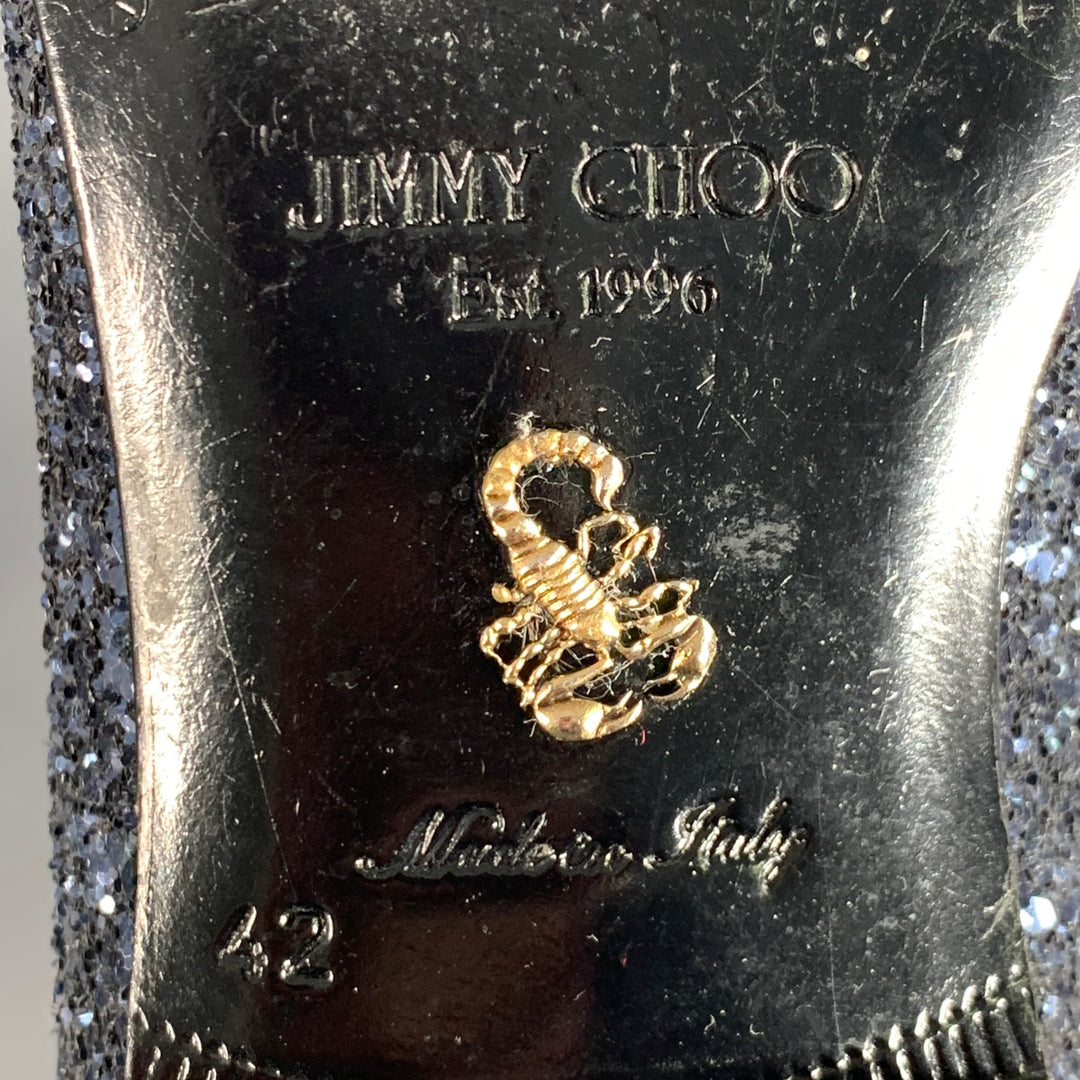 JIMMY CHOO Size 9 Thame Grey Black Glitter Leather Slip On Loafers