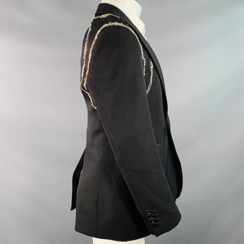 ALEXANDER MCQUEEN Size 38 Black Rhinestone Wool Peak Lapel Sport Coat