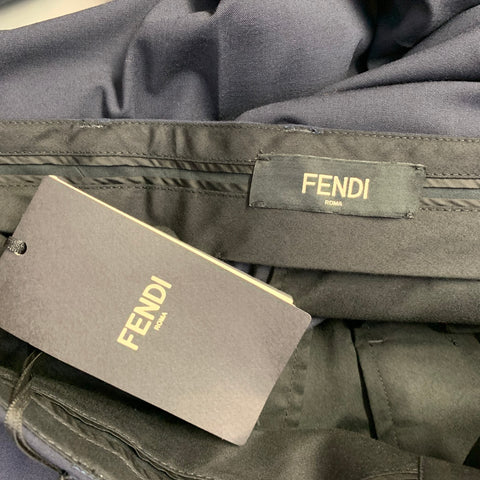 FENDI Size 30 Navy Wool Blend Flat Front Straight Zip Fly Dress Pants