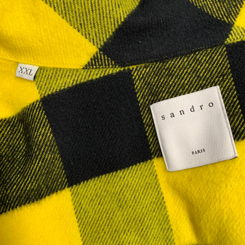 SANDRO Size XXL Yellow Black Buffalo Plaid Cotton Long Sleeve Shirt