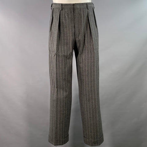 RALPH LAUREN Taille 39 Costume plissé à revers crantés en laine rayée craie grise