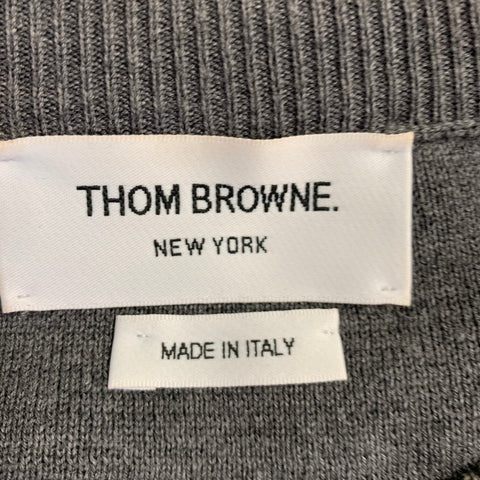 THOM BROWNE Size XL Grey White Knit Cotton Crew Neck Pullover
