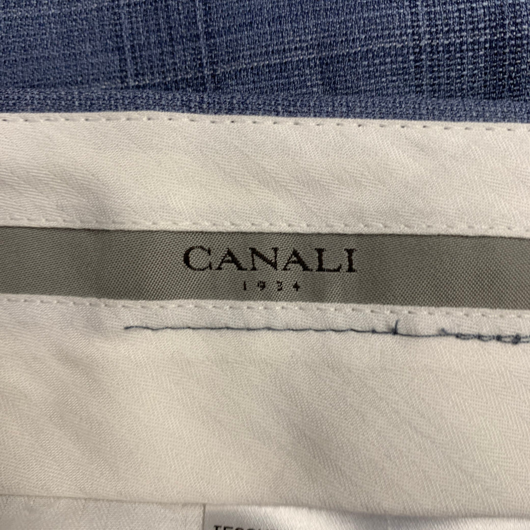 CANALI Size 34 Blue Plaid Wool Flat Front Tapered Dress Pants