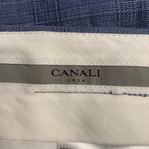 CANALI Size 34 Blue Plaid Wool Flat Front Tapered Dress Pants