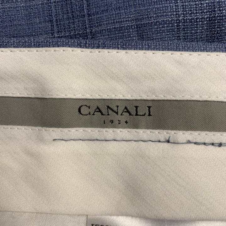 CANALI Size 34 Blue Plaid Wool Flat Front Tapered Dress Pants