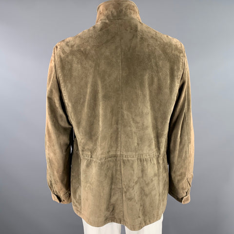 LORO PIANA Traveler Size XXL Khaki Solid Suede Field Jacket
