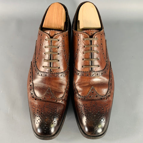 TOM FORD Size 10.5 Brown Antique Leather Wingtip Oxford Lace-Up Shoes