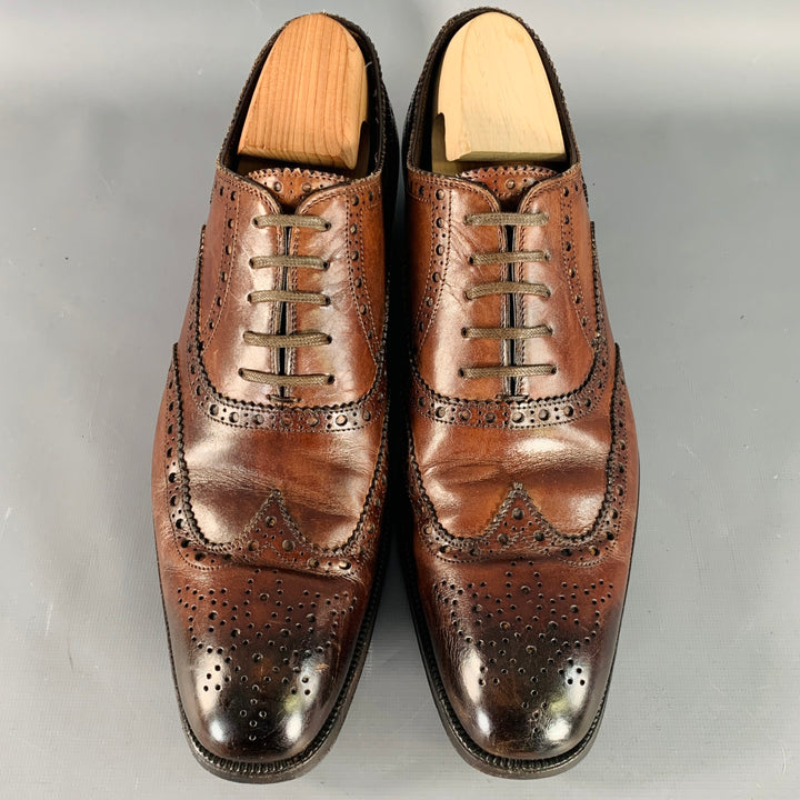 TOM FORD Size 10.5 Brown Antique Leather Wingtip Oxford Lace-Up Shoes
