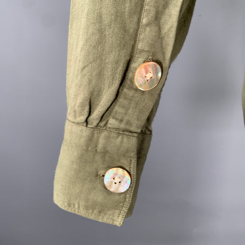 ELEVENTY Size S Green Olive Cotton Blend Camp Long Sleeve Shirt