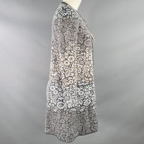 OLEANA Size S Grey Blue Merino Wool Blend Knit Abstract Floral Long Cardigan