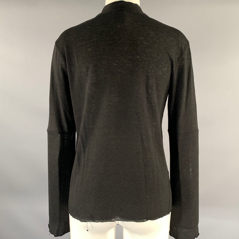 KRISTENSEN DU NORD Size 2 Black Linen Buttonless Henley Pullover