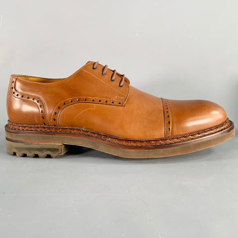 GIORGIO ARMANI Size 13 Tan Perforated Leather Cap Toe Lace-Up Shoes