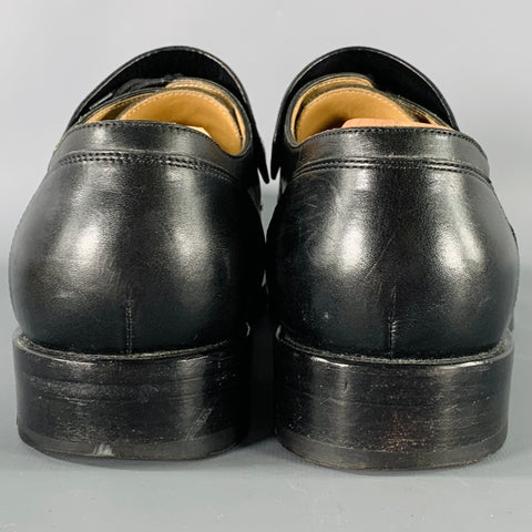 HERMES Size 10 Black Leather Monk Strap Lace-Up Shoes
