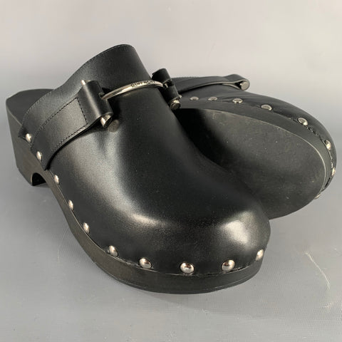 GIVENCHY Size 9 Black Silver Leather Studded Clog Sandals