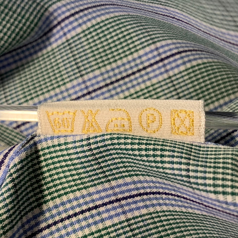 BRIONI Size L Green Blue White Plaid Cotton Long Sleeve Shirt