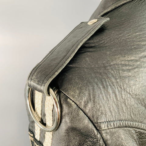 JOHN RICHMOND Vintage Size XL Black Silver Patches Leather Biker Jacket