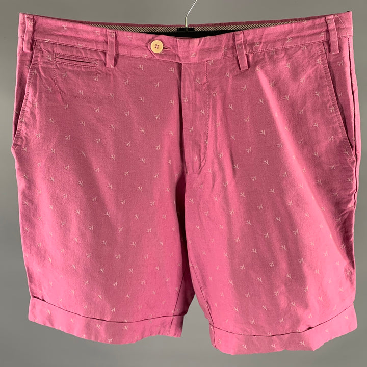 Short en coton ISAIA taille 38 rose blanc avec logo et revers