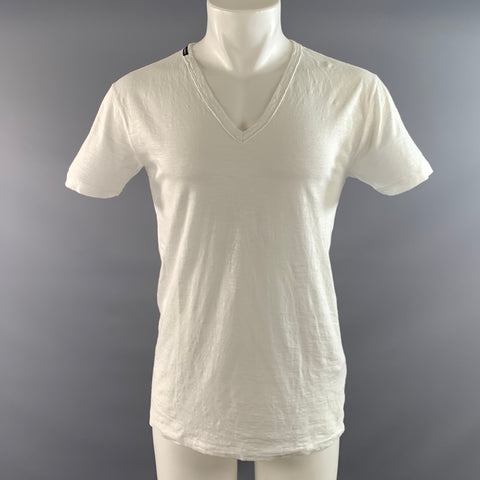 DOLCE & GABBANA Size S White Cream See Through Cotton Linen V Neck T shirt