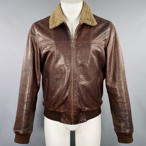 LUCKY BRAND Size M Brown Olive Leather Bomber Jacket