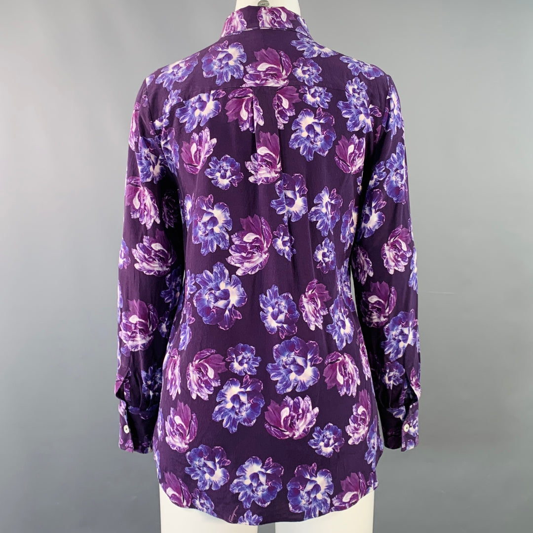 SALVATORE FERRAGAMO Size 6 Purple White Crepe Floral Hidden Buttons Shirt