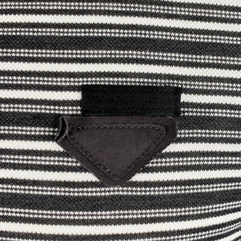 PRADA Size M Grey White Stripe Cotton Pique Buttoned Polo