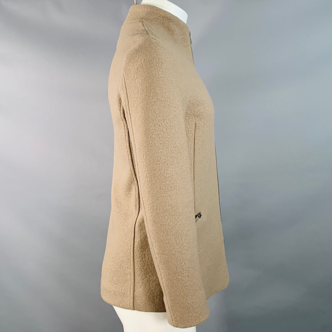 EMPORIO ARMANI Size 36 Tan Wool Two Pockets Zip Up Jacket