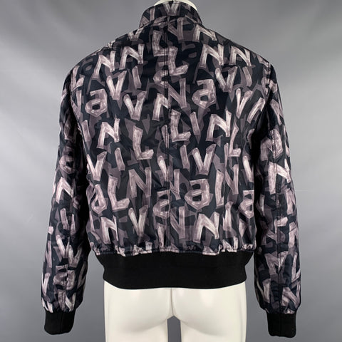 LANVIN Size 40 Grey Black Print Polyamide Blend Bomber Jacket