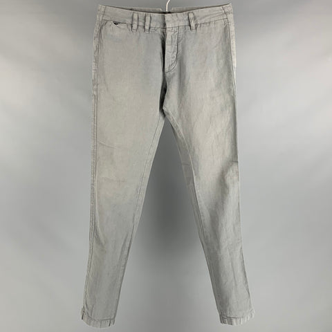 DIESEL Taille 28 Pantalon décontracté en coton et lin gris avec braguette boutonnée