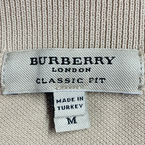 BURBERRY BRIT Size M Beige Embroidery Cotton Pique Classic Fit Contrast Trim Long Sleeve Polo