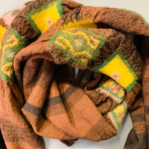 KAPITAL Brown Multi Color Felted Squares Wool Scarf
