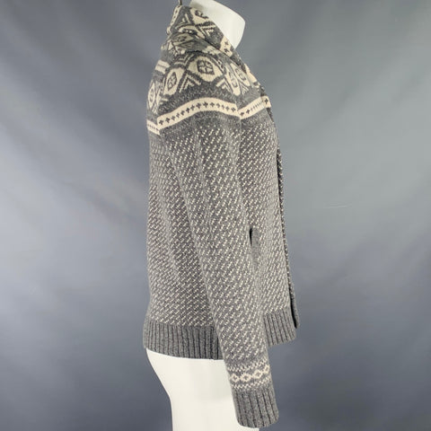 WOOLRICH Taille S Gris Blanc Cardigan Châle Nordique Laine Cachemire