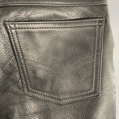 MR. S LEATHER Size 32 Black Brown Color Block Leather Button Fly Casual Pants