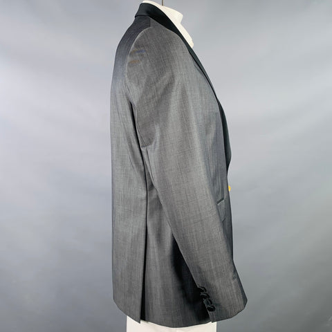 TED BAKER Size 42 Long Grey Black Wool Mohair Shawl Collar Sport Coat