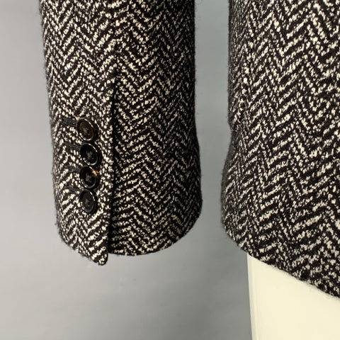 DOLCE & GABBANA Size 40 Black White Herringbone Wool Cotton Sport Coat