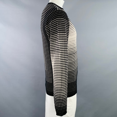 ARMANI COLLEZIONI Size L Black White Geometric Dots Silk Blend Crew Neck Pullover