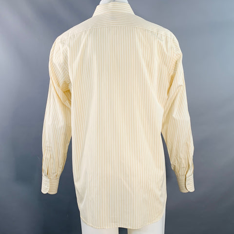 BRIONI Size M Yellow Blue White Stripe Cotton One Pocket Long Sleeve Shirt