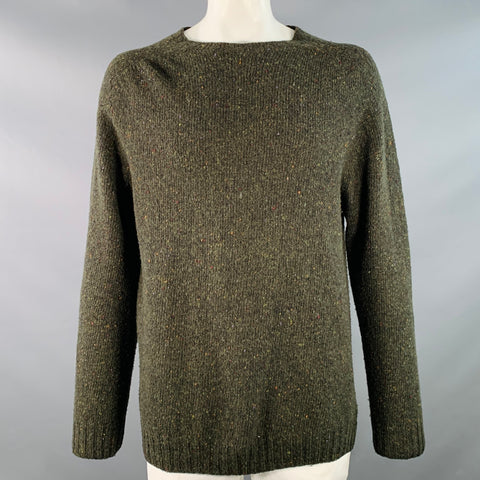 HARLEY Size XXL Green Melange Merino Wool Crew Neck Sweater