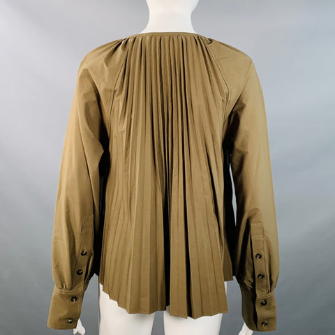 PROENZA SCHOULER Size 6 Monica Brown Cotton Blend Pleated V-Neck Blouse