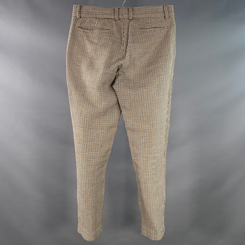 MR. TURK Size 28 Cream Black Brown Houndstooth Cotton Linen Tapered Casual Pants