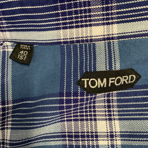 TOM FORD Size M Blue Navy Plaid Cotton Western Long Sleeve Shirt
