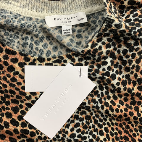 EQUIPMENT Size XS Black & Tan Cheetah Print Wool Pullover