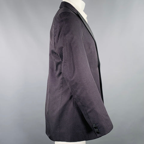 VALENTINO Size 40 Black Navy Textured Silk Peak Lapel Tuxedo Jacket