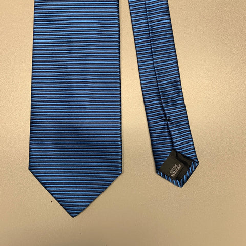 PETER PANOS Blue Black Stripe Silk Tie