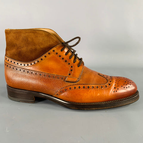 PHINEAS COLE Size 7.5 Tan Perforated Leather Wingtip Boots
